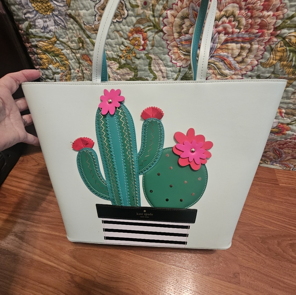 Kate Spade Green and Pink Cactus Tote Bag